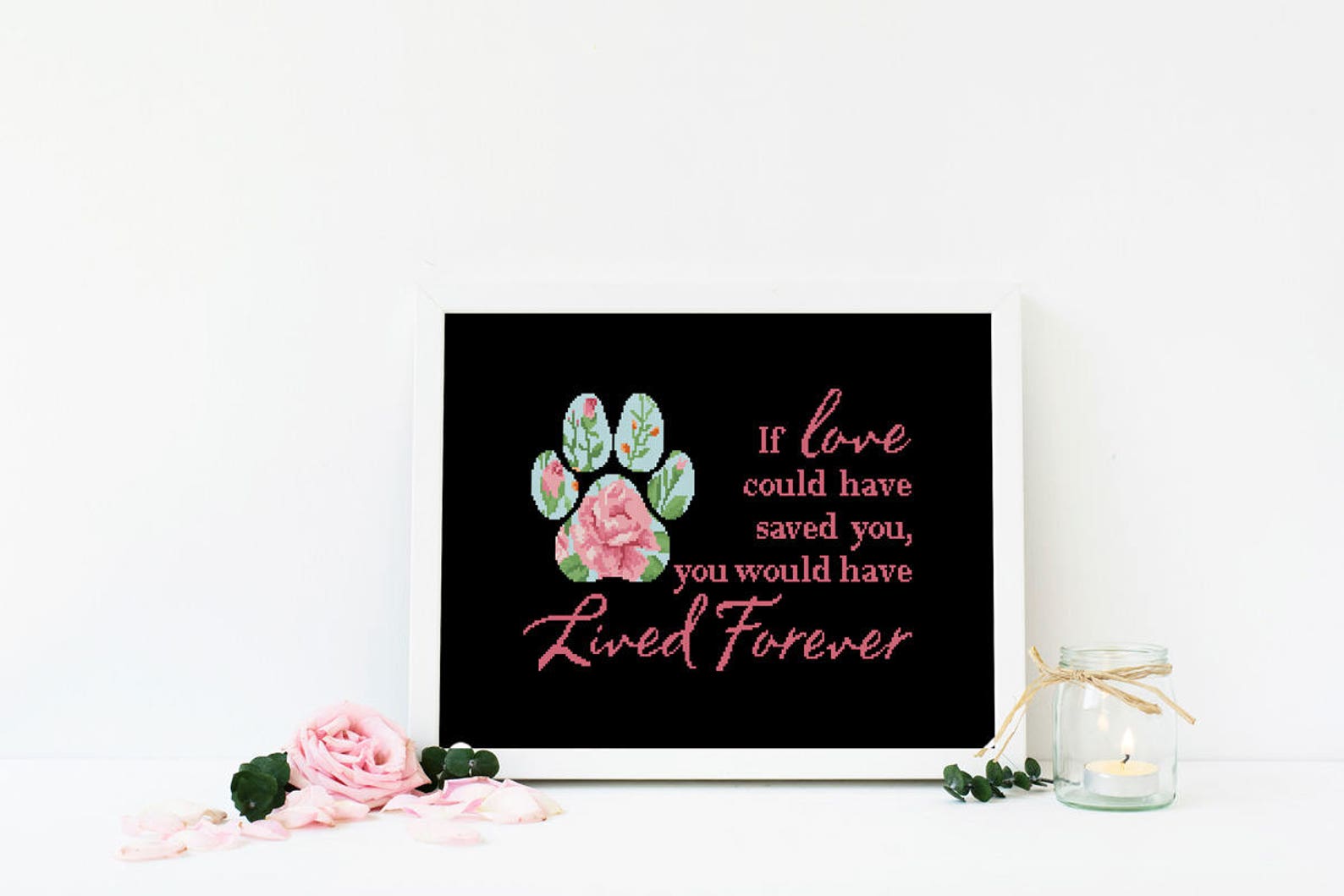 Pet Memorial Cross Stitch Pattern Pet Loss Cross Stitch Floral Etsy