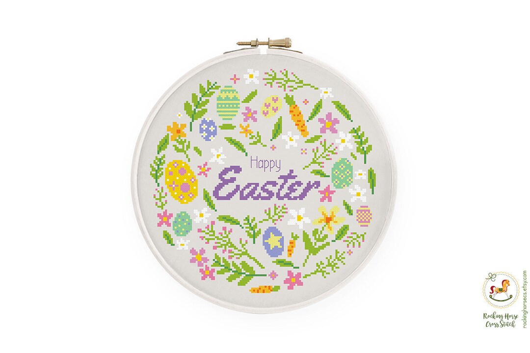 Happy Easter Cross Stitch Pattern Spring Cross Stitch Egg Hunt Easy ...