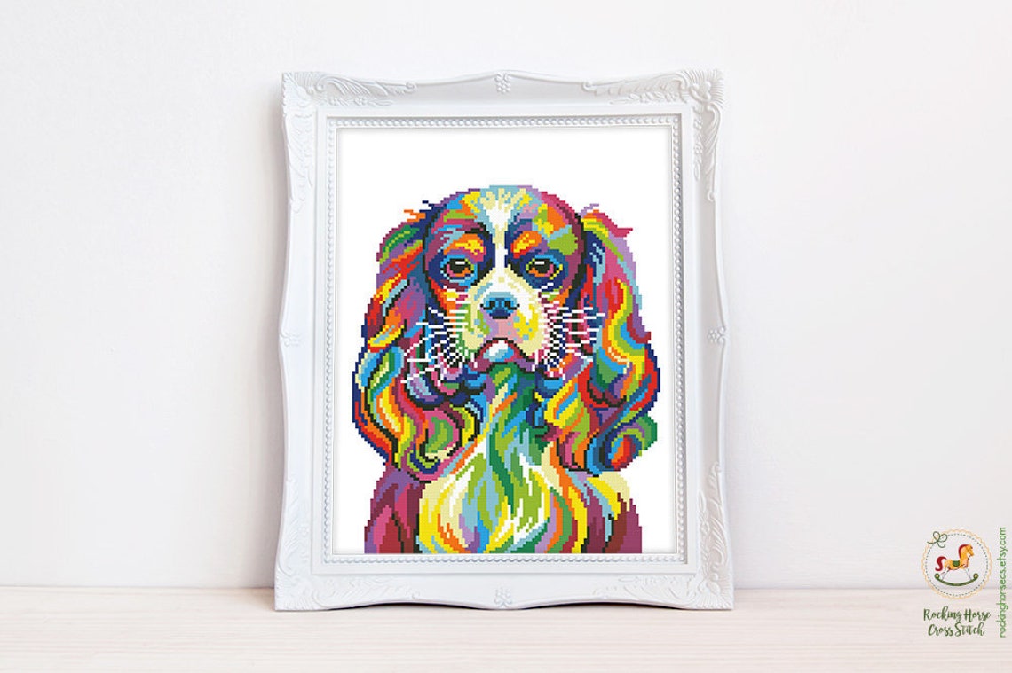 Colorful Cavalier King Charles Spaniel cross stitch pattern Etsy
