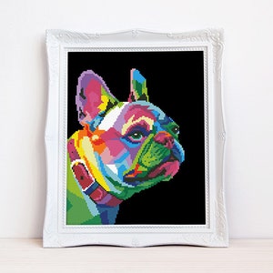Rainbow French Bulldog Cross Stitch Pattern Abstract Frenchie | Etsy