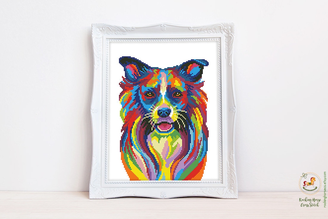 Colorful Border Collie Cross Stitch Pattern Abstract Rainbow Dog Cross ...