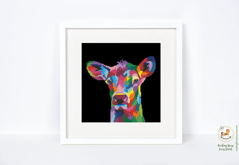 Colorful Fawn Cross Stitch Pattern Abstract Wild Rainbow Deer Cross ...