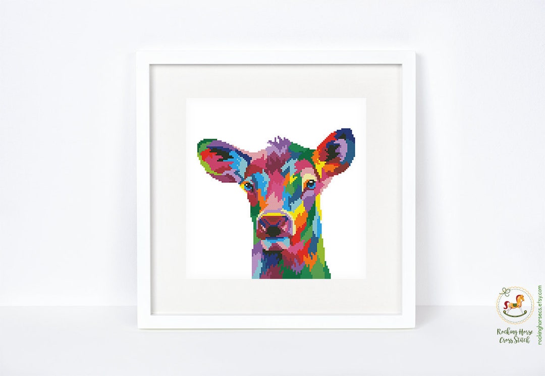 Colorful Fawn Cross Stitch Pattern Abstract Wild Rainbow Deer Cross ...