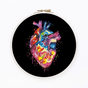 Colorful heart cross stitch pattern Rainbow human anatomy cross stitch Medical cross stitch, Instant download PDF 2195 image 2