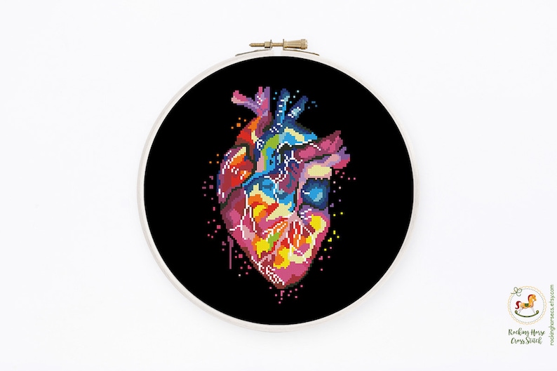 Colorful heart cross stitch pattern Rainbow human anatomy cross stitch Medical cross stitch, Instant download PDF 2195 image 2