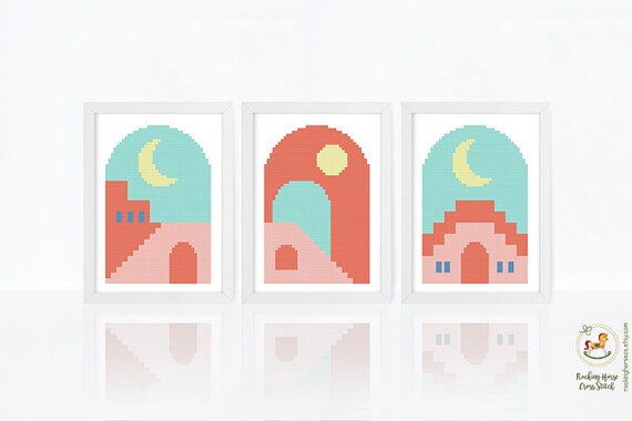 Abstract Landscape Cross Stitch Pattern Mid Century Cross Stitch