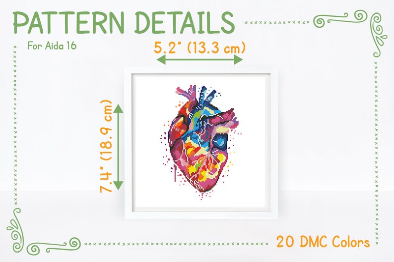 Colorful heart cross stitch pattern Rainbow human anatomy cross stitch Medical cross stitch, Instant download PDF 2195 image 4