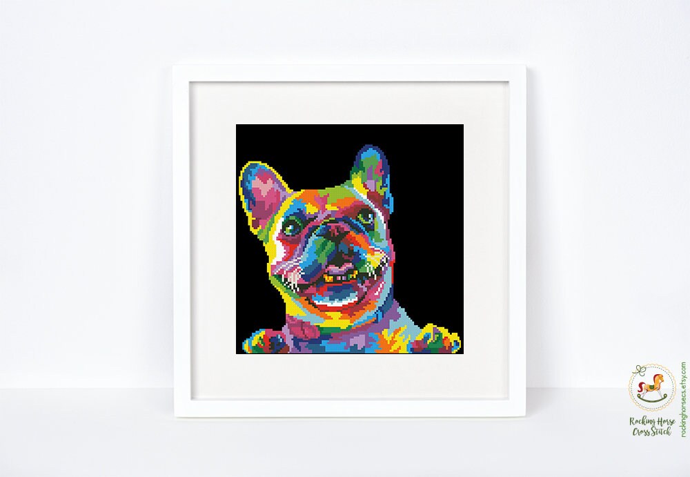 Colorful French bulldog cross stitch pattern Abstract rainbow | Etsy