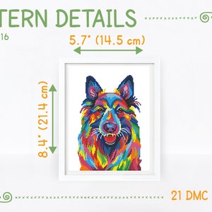 Colorful German Shepherd cross stitch pattern Vibrant Alsatian wolf dog Abstract Berger Allemand, Instant download PDF 2168 image 4