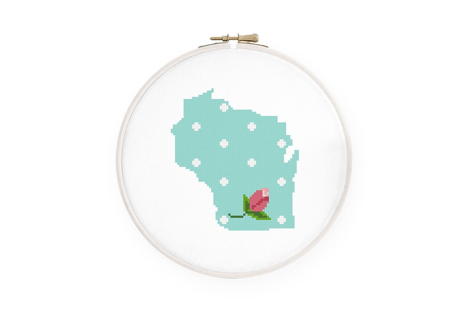 Floral Wisconsin cross stitch pattern USA State Modern Map Etsy
