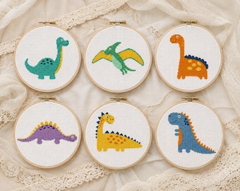 Baby Dinosaur Cross Stitch Pattern | Set of 6 Cute Dinos | Nursery PDF Instant Download