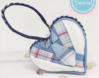 TUTORIAL, Windsor Knot Heart pattern pdf file, no sew folded fabric heart ornament tutorial, step by step instructions pdf file