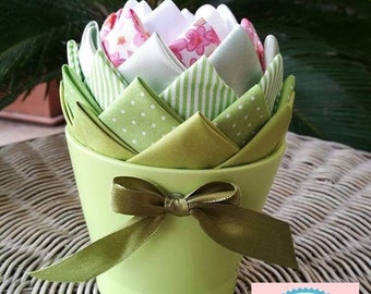 TUTORIAL, flower in a pot original pattern, no sew quilted flower or succulent, step by step instructions, DIY fabric flower