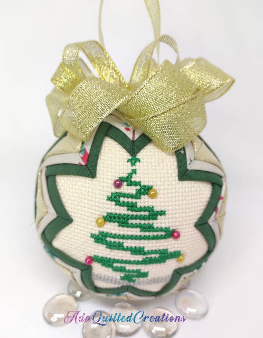 Quilted Christmas Bauble Quilted Tree Ornament Cross Stitch Etsy