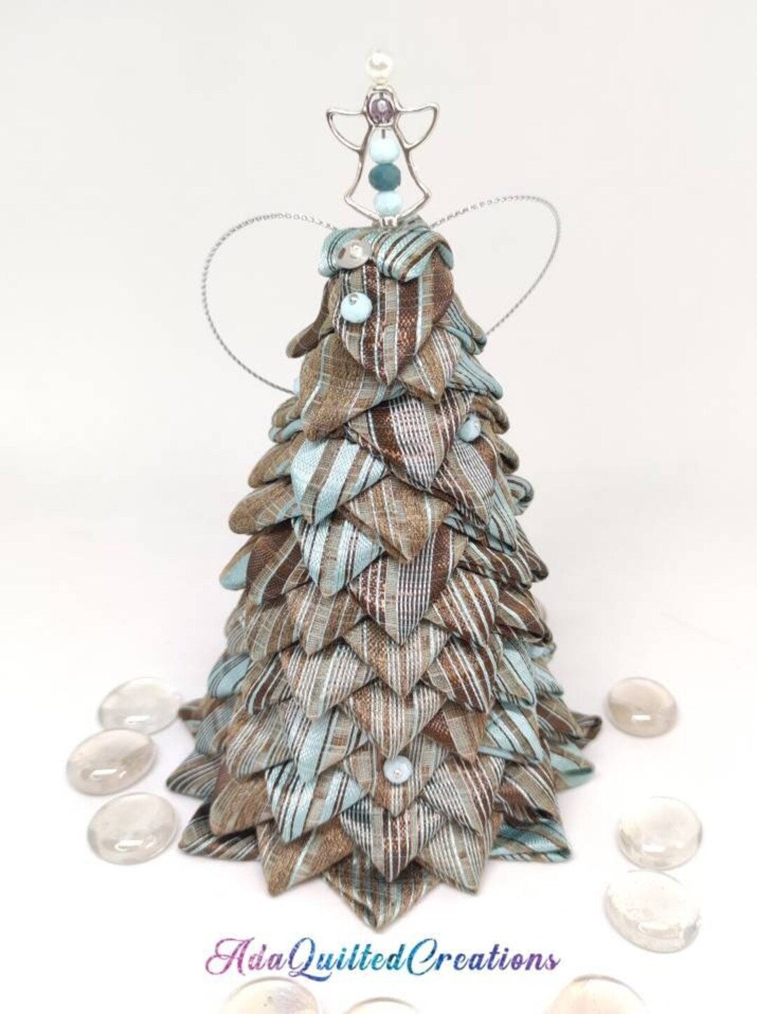 Mini Tabletop Tree, Folded Fabric Tree Ornament, Quilted Christmas Tree