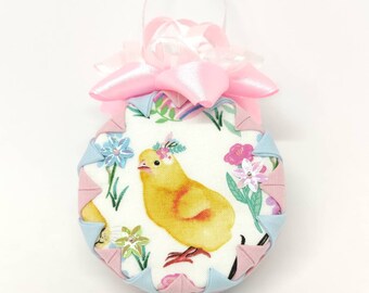 Easter chick ornament, elegant fabric ornaments, folded fabric easter ornament, teachers gift, housewarming gift, hostess gift idea