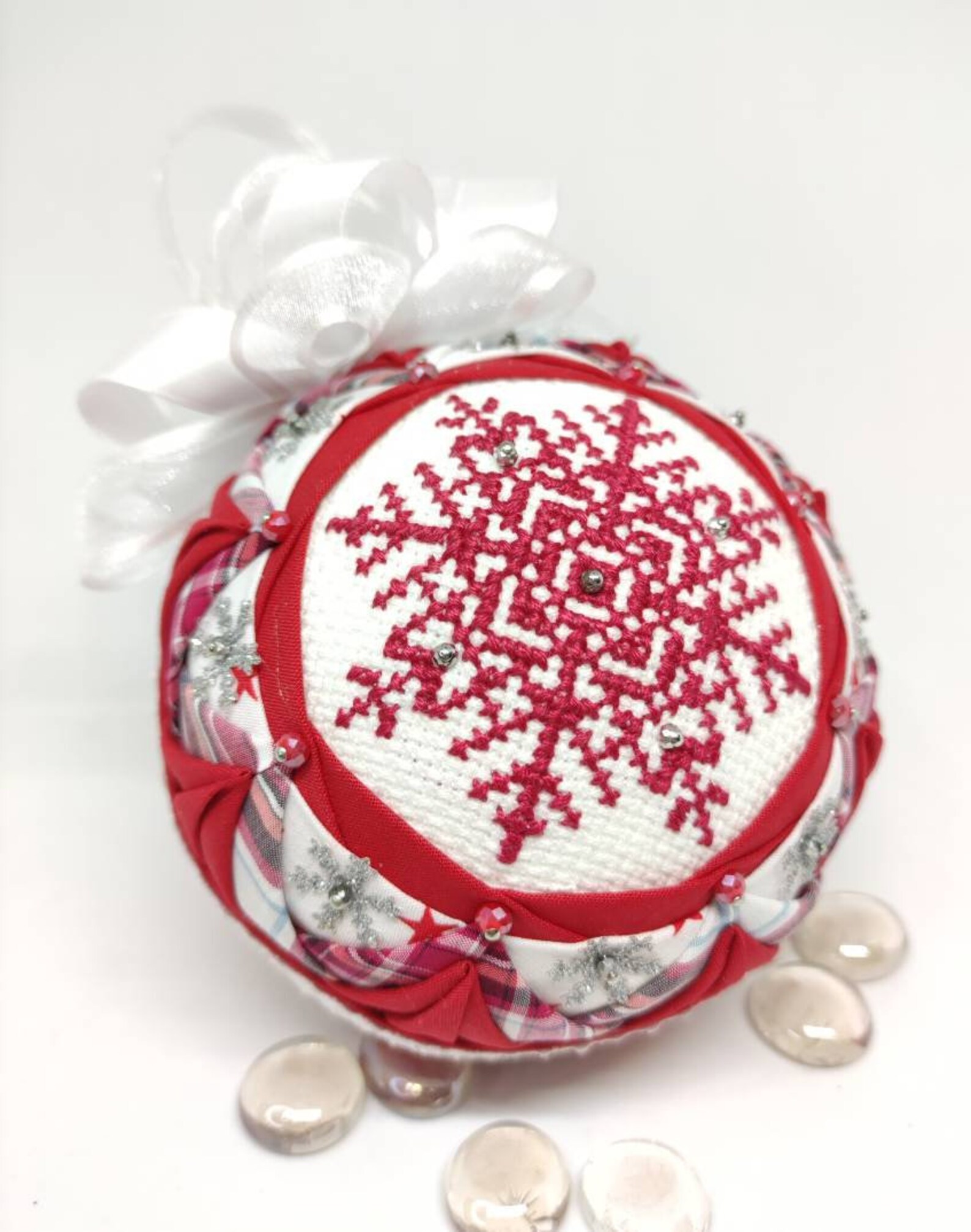 Snowflake Quilted Christmas Bauble Quilted Ornament Cross Etsy