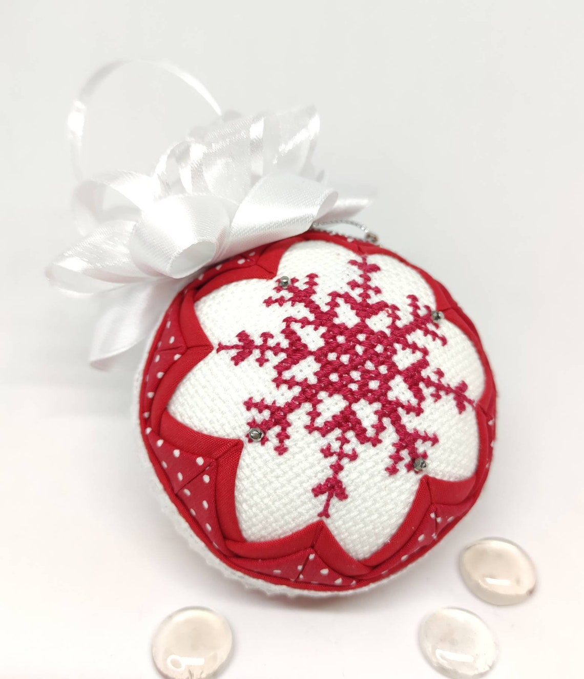 Snowflake Quilted Christmas Bauble Quilted Ornament Cross Etsy