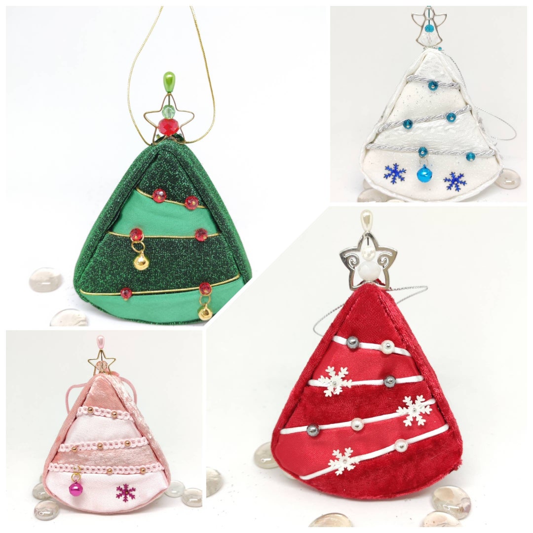 Little Fabric Tree Ornaments Quilted Ornaments Folded Fabric Etsy