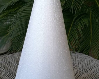 Large styrofoam cone, polystyrene cone, wide diameter cone, height 12.5 - 13 inches approximately, diameter 7.87 inches approximately