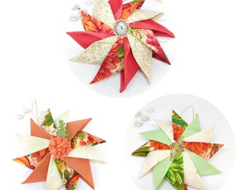 Fall pinwheel ornaments, festive decor ornaments, folded fabric pinwheel ornament, housewarming gift, hostess gift, teacher gift idea