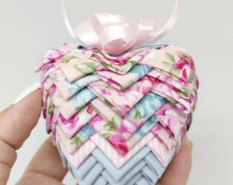 Artichoke heart ornament, quilted ornaments, folded fabric heart, nursery decor, newborn gift, fabric heart ornament, bridesmaid gift