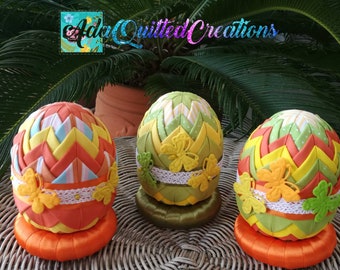 DIY KIT no sew fabric egg, folded fabric easter egg, tutorial diy kit, no sew quilted egg kit, PDF file ornament instructions provided