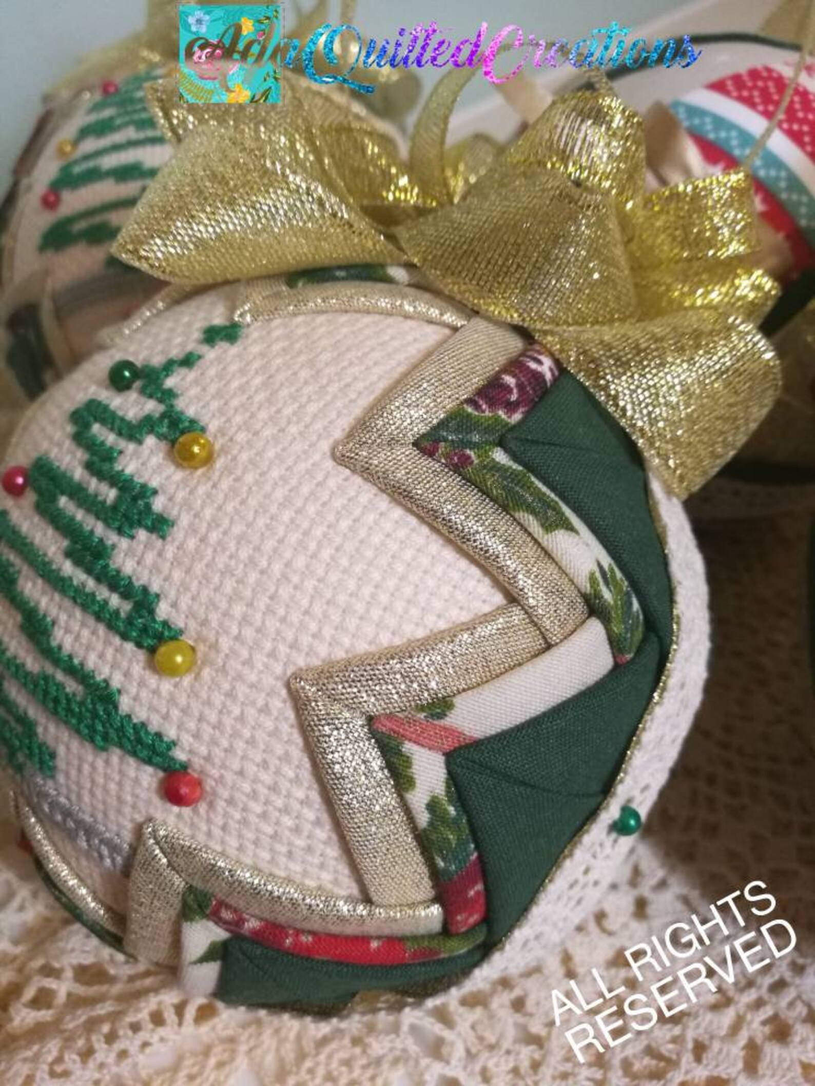 Quilted Christmas Bauble Quilted Tree Ornament Cross Stitch | Etsy