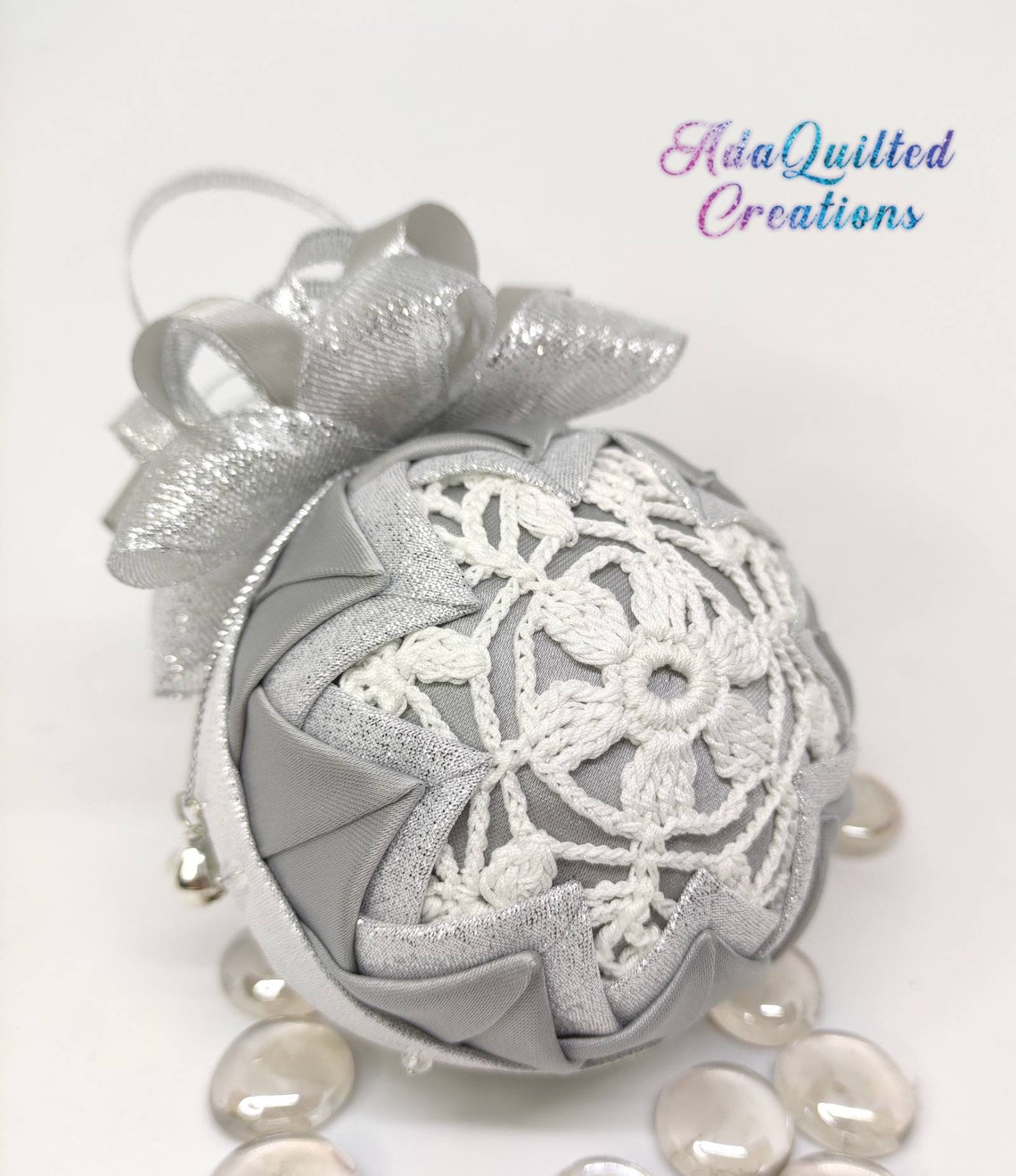 Quilted Christmas Bauble Crochet Lace Ornament Folded Fabric Etsy