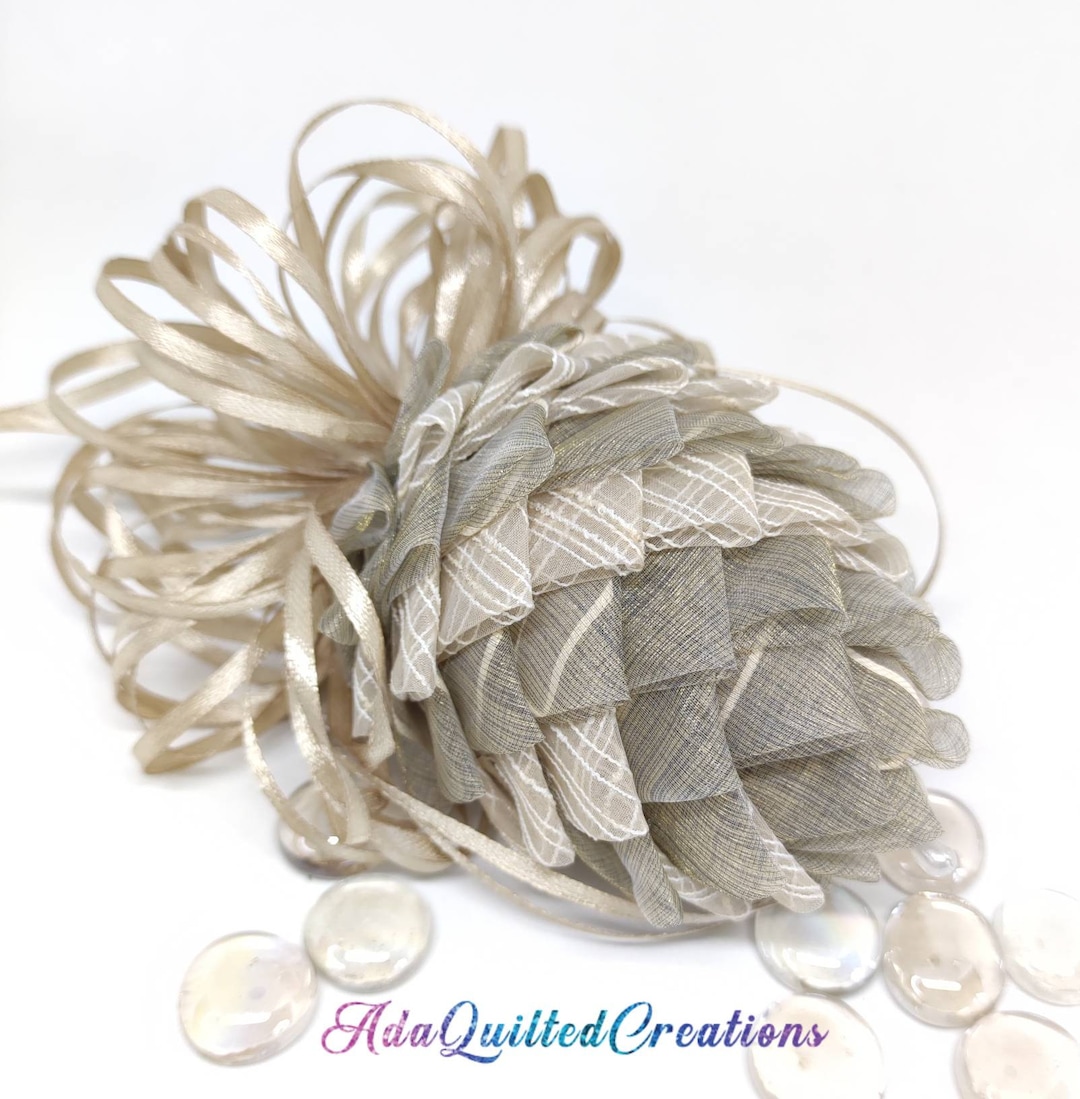 Pinecone Ornament, Folded Fabric Pinecone Ornament, Organza Quilted