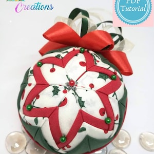 TUTORIAL pdf file, six point star pattern, no sew quilted ball ornament, step by step instructions,  christmas decor, DIY quilted ornament