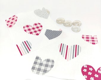 Hearts fabric fussy cuts, fussy cuts for quilted or kimekomi ornaments, fabric cuts