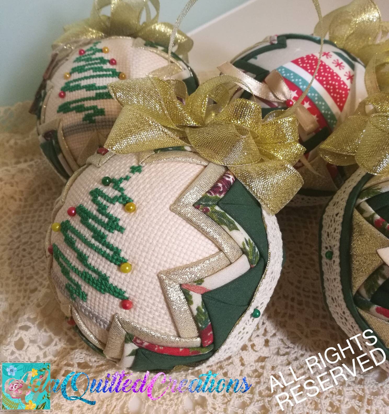 Quilted Christmas Bauble Quilted Tree Ornament Cross Stitch Etsy