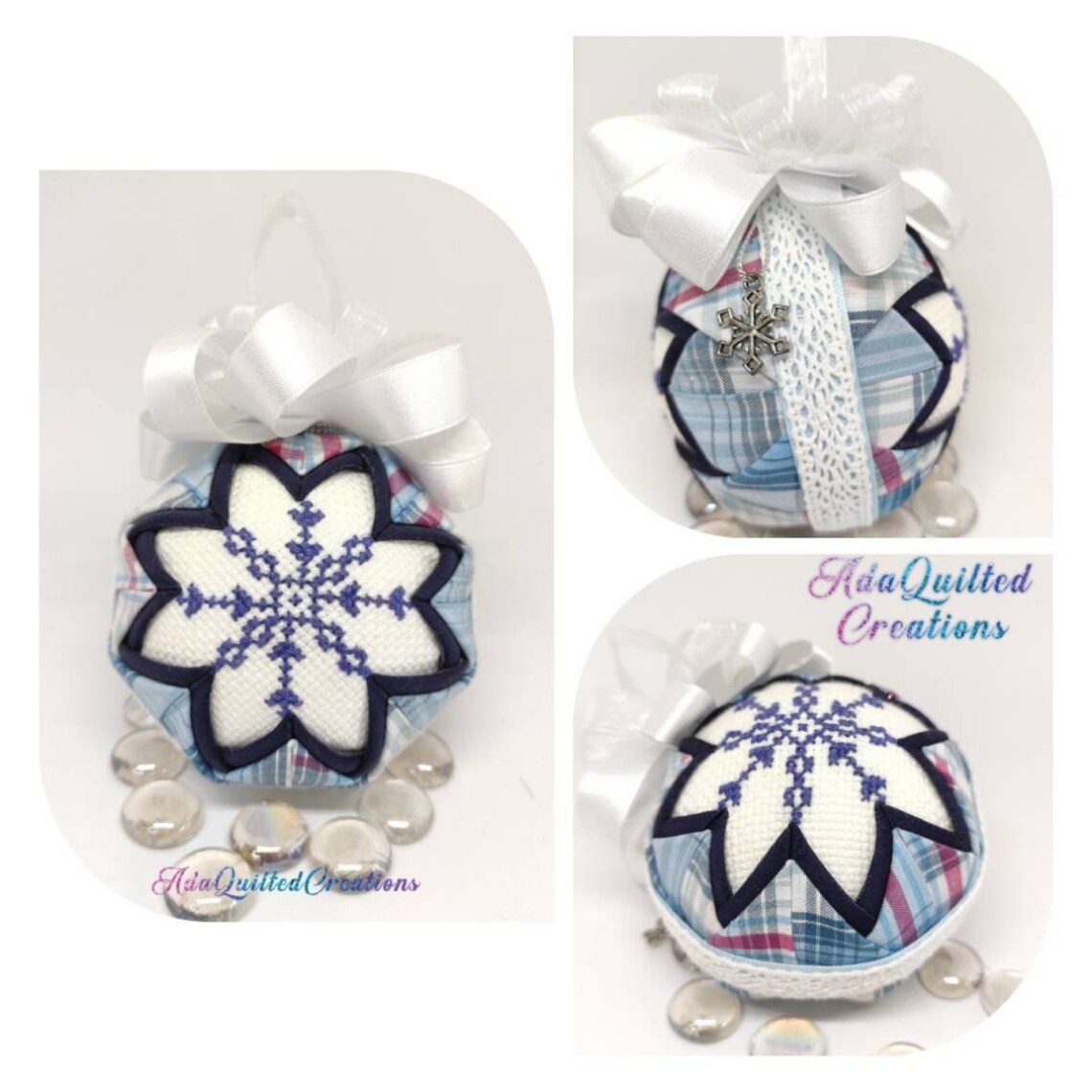 Snowflake Quilted Christmas Bauble Quilted Ornament Cross Etsy