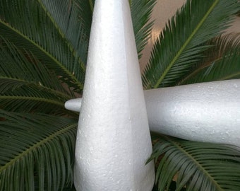 Extra large styrofoam cones in sets of two, two sizes height 30 cm (11.81") or 39.5cm (15.55"), base diameter 11 cm (4.33") or 12.5cm (4.92"