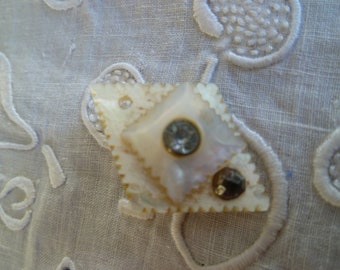 antique French button MOP 26 x 16 mm 19th century Antique chiseled and shiny mother-of-pearl button