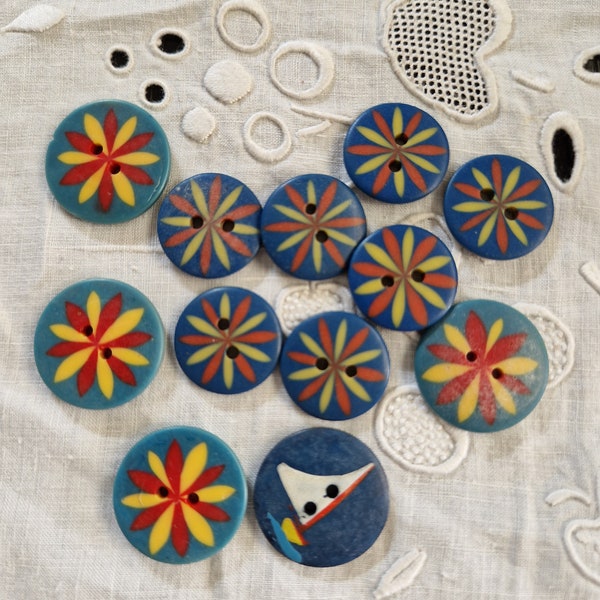 antique buttons boutons anciens bleu 16-20 mm