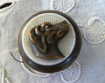 bouton ancien tête chien fin 19eme 30 mm collection chasse vènerie Antique button