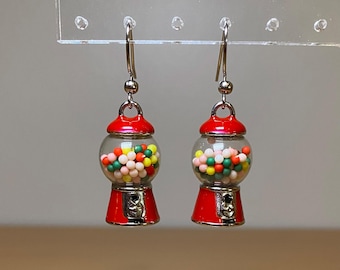 Gumball Machine Dangle Earrings, Bubblegum Machine Earrings, Fish Hook Earrings, Gifts for her, Cute Kawaii Gumball Machines, Customizable