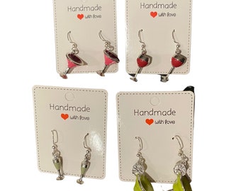 Drink Glass Earrings, Martini, Wine, Champagne, Margarita