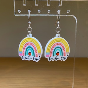 Teacher Life Rainbow Dangle Earrings, Fish Hook Earrings, Teacher Life, Teaching Earrings