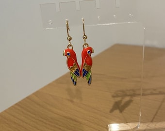Parrot Earrings, Gold Parrot Earrings, Tropical, Margarita ville, Tropical Gold Parrot Earrings