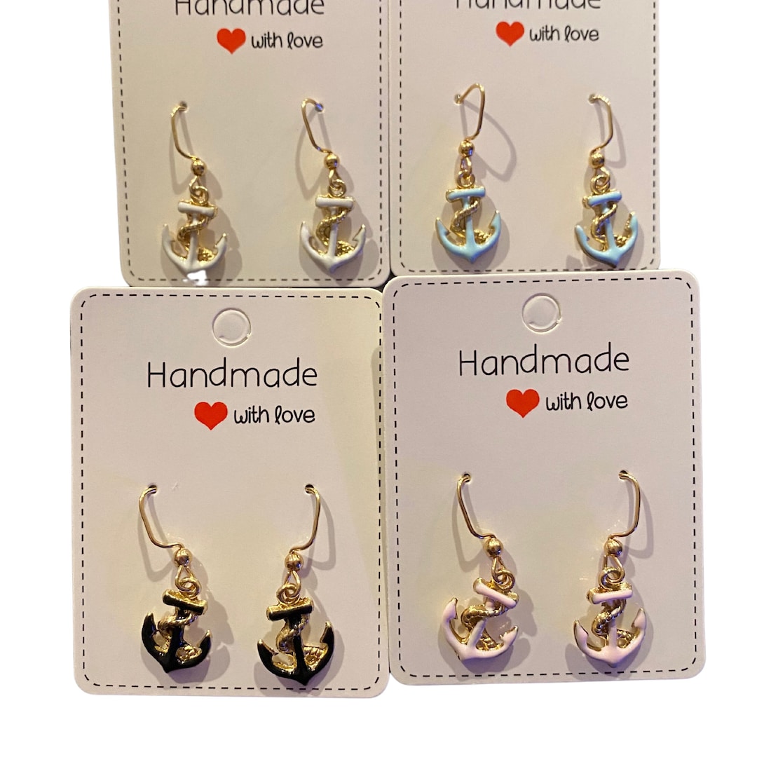 Gold Hardware Colored Anchor Dangle Earrings, Fish Hook Earrings
