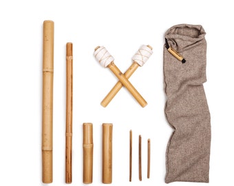 Kit de Massage en Bambou - Ensemble de Massage en Bambou en Bois pour Massage du Corps du Visage (9 bâtons + SAC GRATUIT) - Outil de bâtons 100% NATURELS Fabriqué en Italie