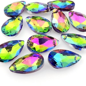 12 pcs faceted glass drops, vitrail color, coated front drilled teardrop pendants, 22mm x 16mm