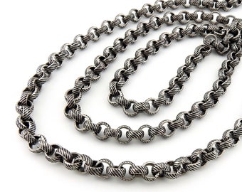 One foot of textured rolo chain, antique silver plated brass, 5mm, Irina Miech