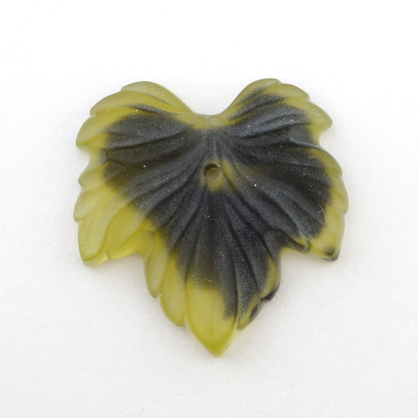 Large Olive Green Grape Leaf Bead, German Matte Glass Flatback Pendant, 30mm, closeout #L30-39M