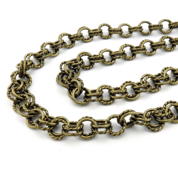 One foot of textured double ring rolo chain, antique brass, 7mm, Irina Miech