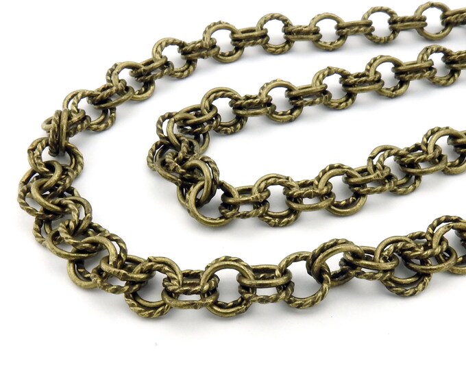 One Foot of Textured Double Ring Rolo Chain, Antique Brass, 7mm, Irina ...