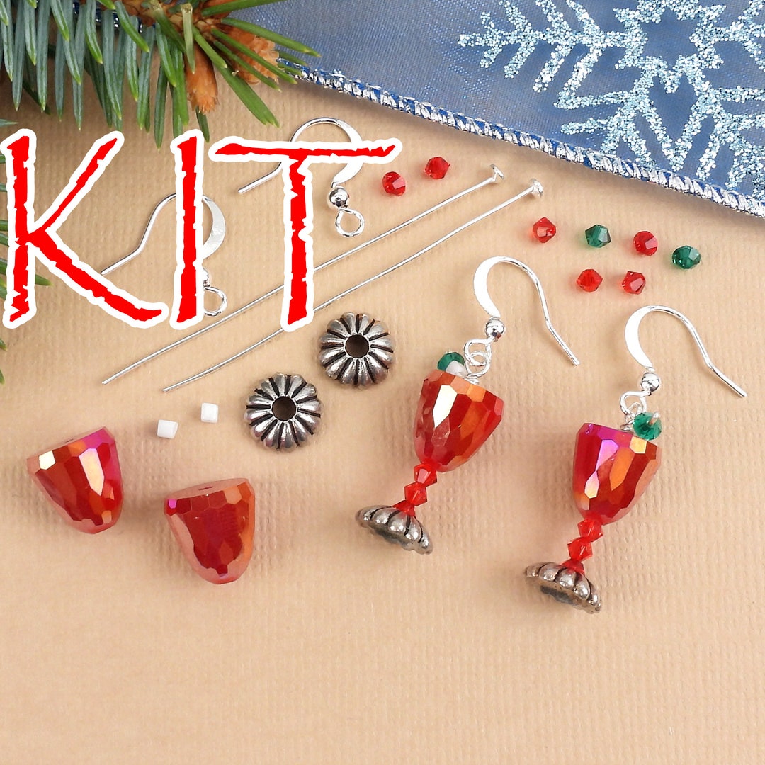 Kit Red Cosmopolitan Cocktail Glass Earrings, Silver Tone Metal